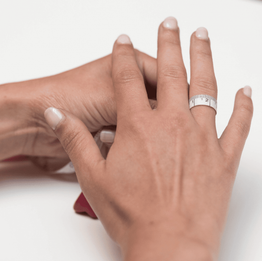 Een strook rond de vinger om de omtrek te meten